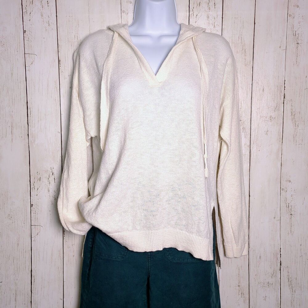 White + Warren Linen Cotton Hoodie Sweater Off White Lightweight Small
